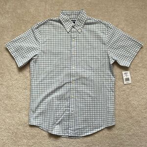 Lands End Shirt Mens Size Small Traditional Fit Gingham Blue White Short Sleeve